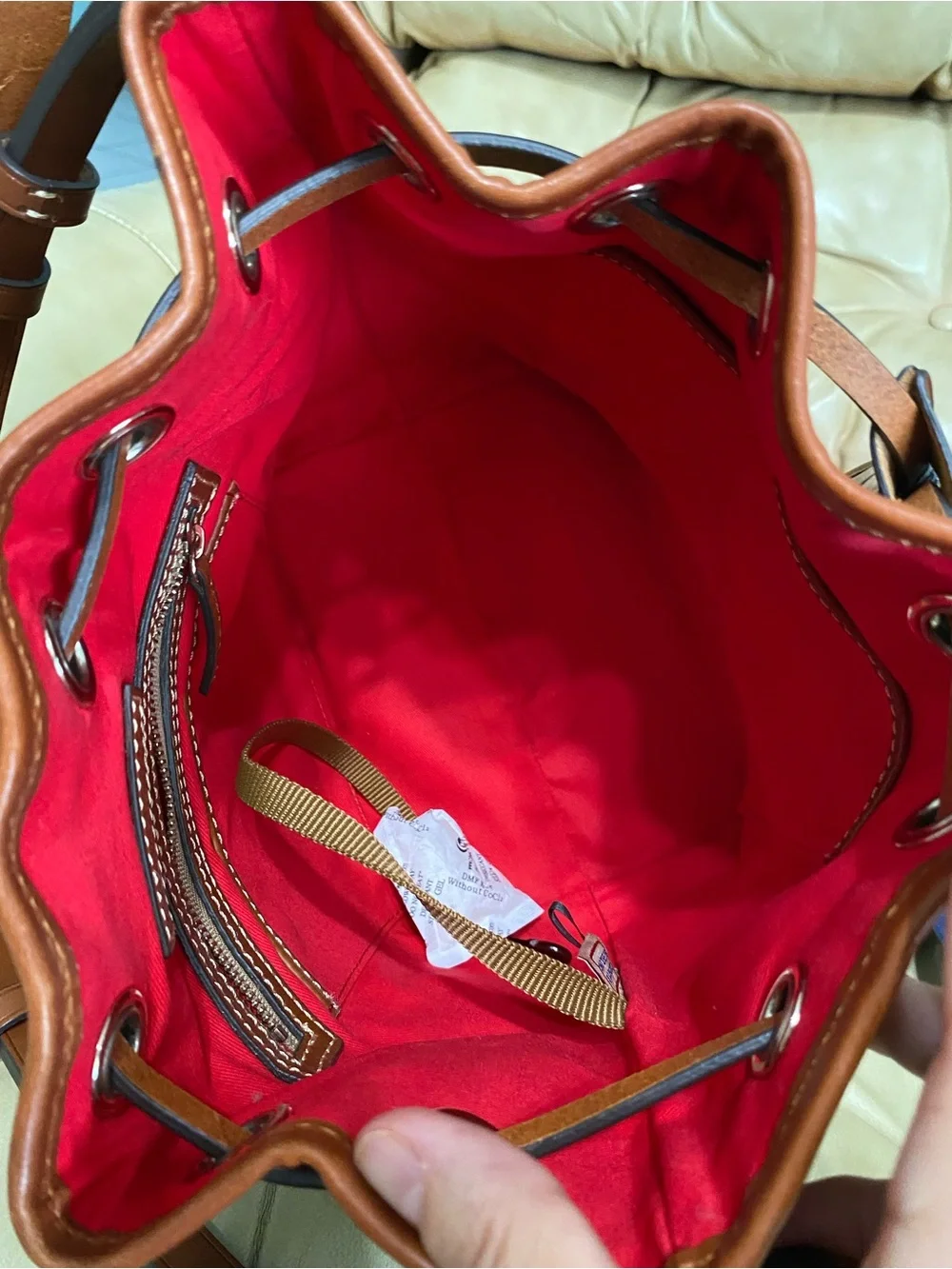 Dooney & Bourke Ostrich Small Drawstring Shoulder Bag Leather Bucket